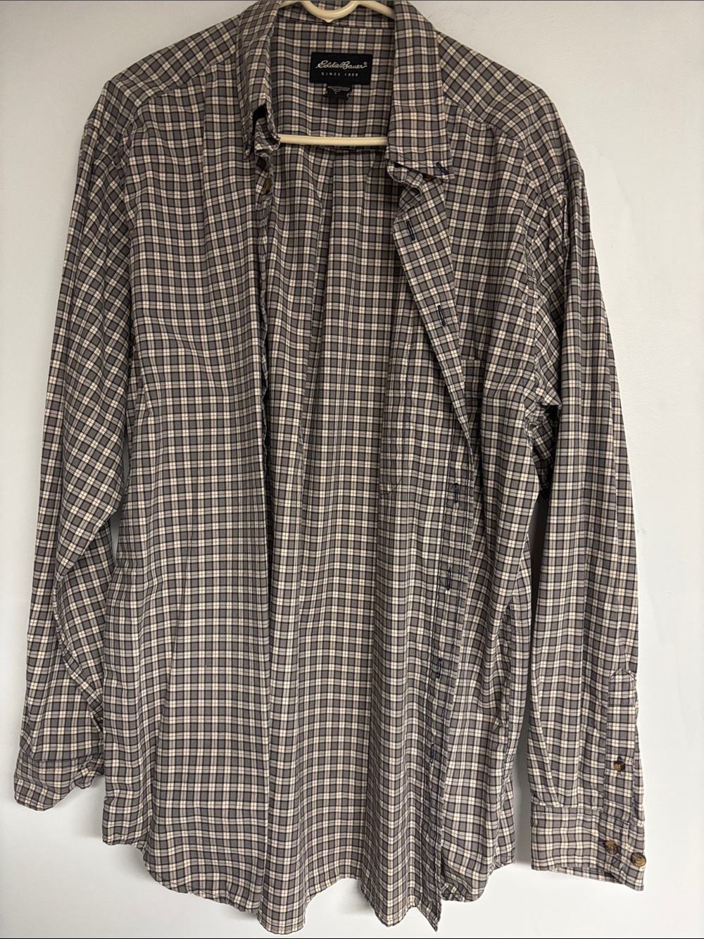 Eddie Bauer Men's Plaid Shirt in Brown and Gray